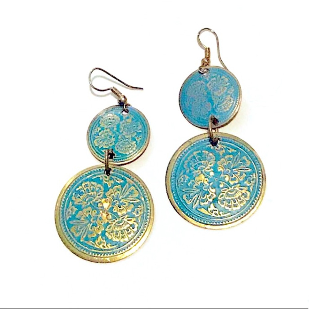 Turquoise Flower Boho Dangle Earrings